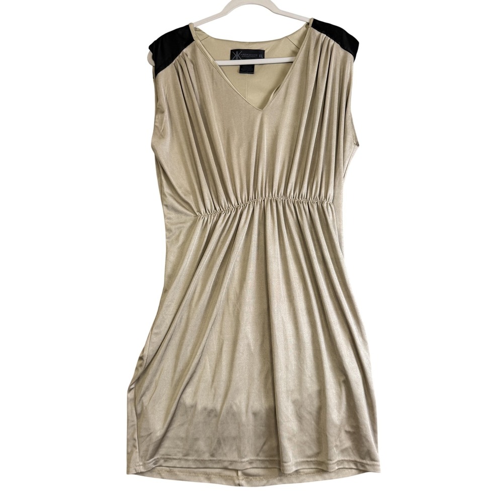 Kardashian Kollection Dress Womens XL Gold Colorblock Ruched Glitter Holiday